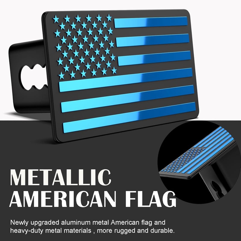 OGYE 2 Inch Trailer Hitch Cover with American Flag, Heavy Metal Trailer Hitch Cover Fit for 2 Inch Hitch Receivers,3 * 5" Blue - Image 2